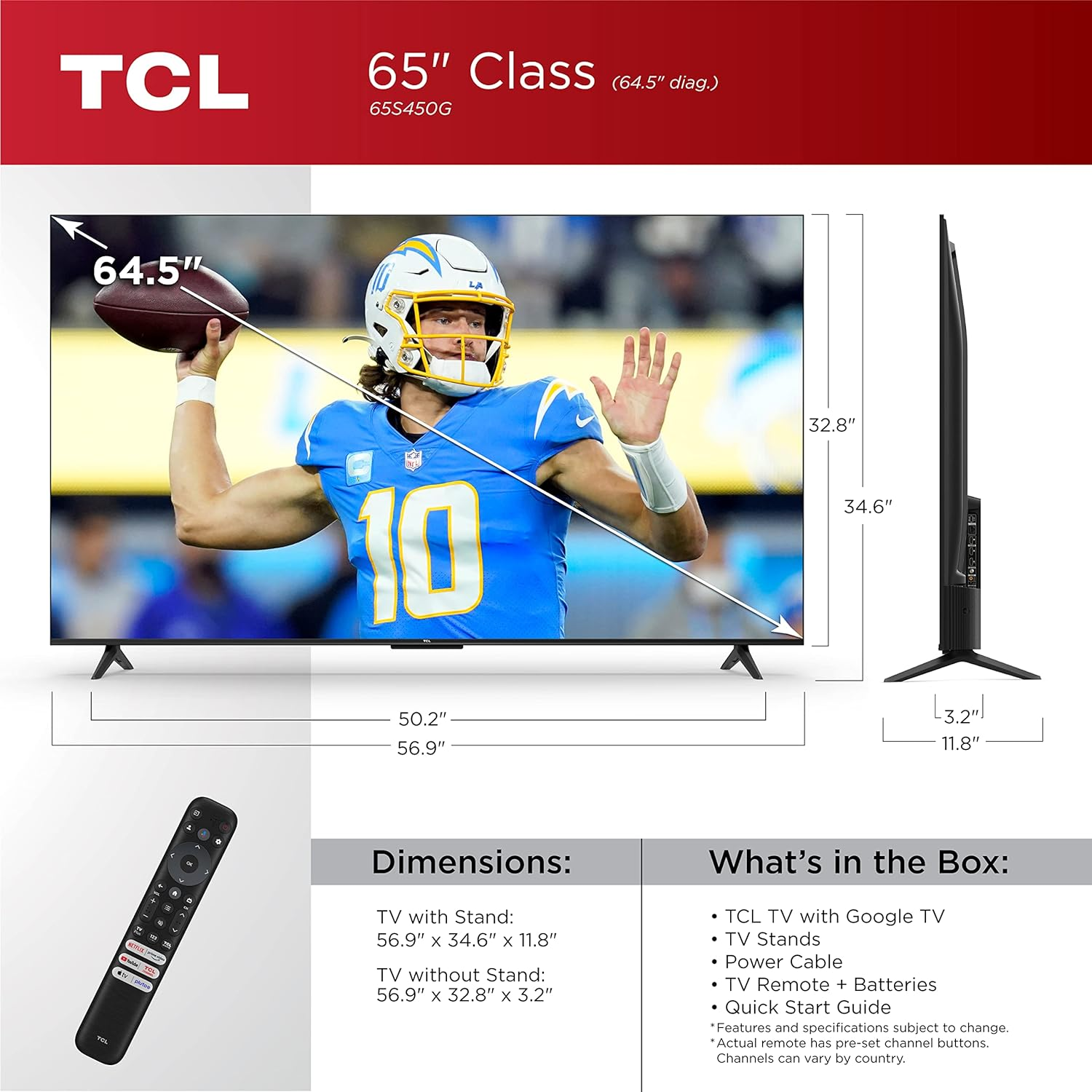 TCL 65-Inch QM8 QLED 4K Smart Mini LED TV with Google TV (65QM850G, 2023 Model)