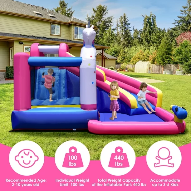 Double Water Slide with Climbing Wall 6.5x13x11 FT Inflatable Double Water Slide