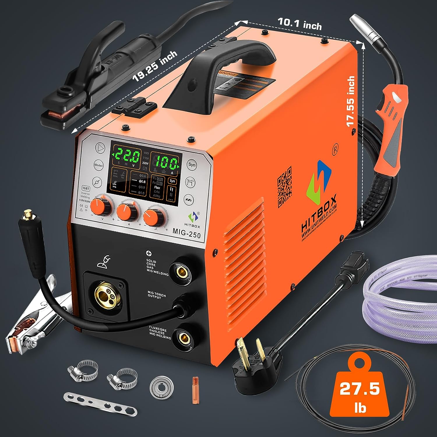 HITBOX 5 in 1 MIG Welder Gas 250A 240V LCD Digital MIG Welder Flux Solid Wire