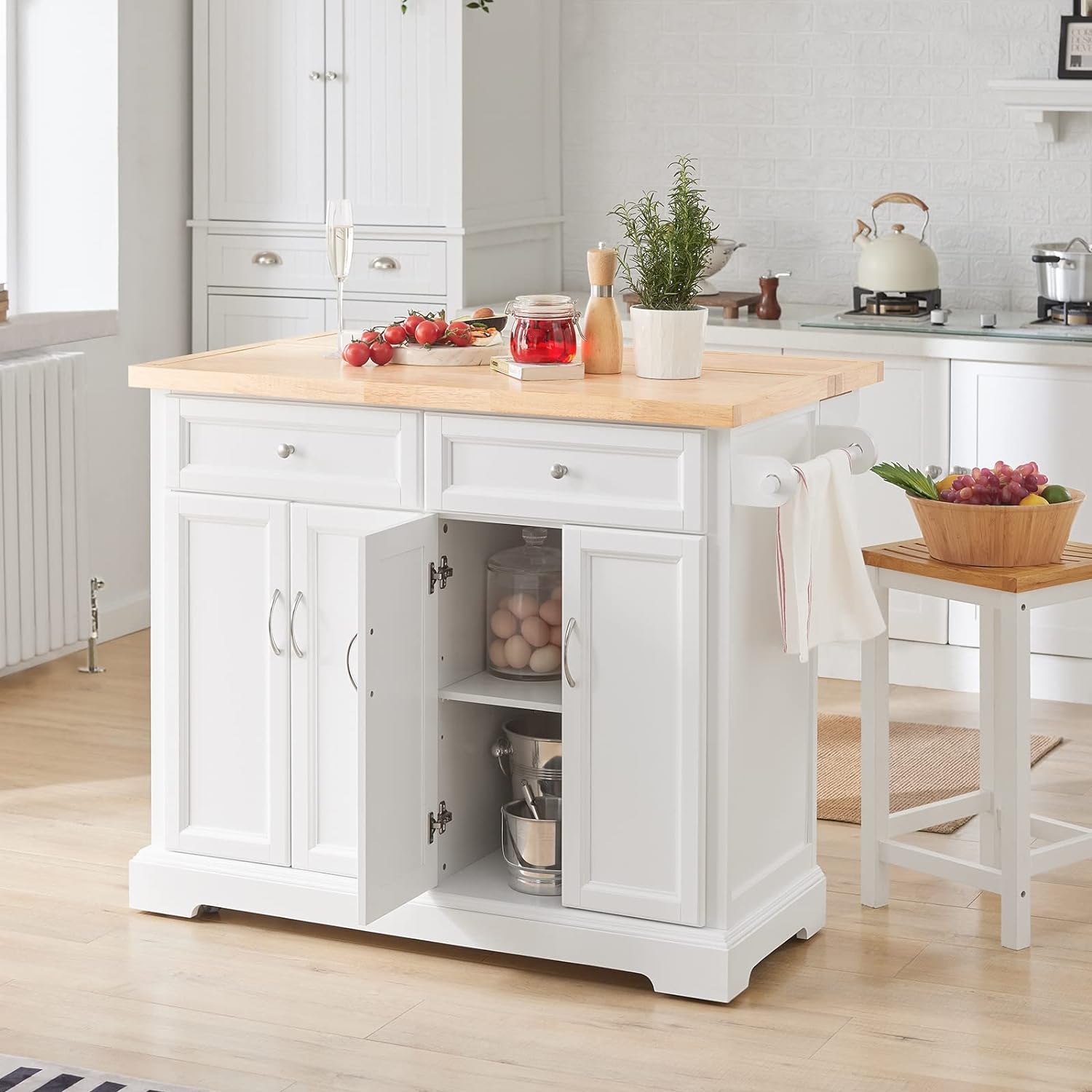 SoBuy FKW71-WN, Extendable Kitchen Storage Trolley Kitchen Cabinet Cupboard Sideboard Kitchen Island